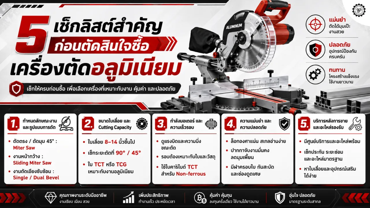 5 เช็กลิสต์ ซื้อเครื่องตัดอลูมิเนียมเครื่องแรกต้องรู้อะไรบ้าง? ช่วยให้คุณได้เครื่องที่คุ้มค่า และไม่ผิดหวัง