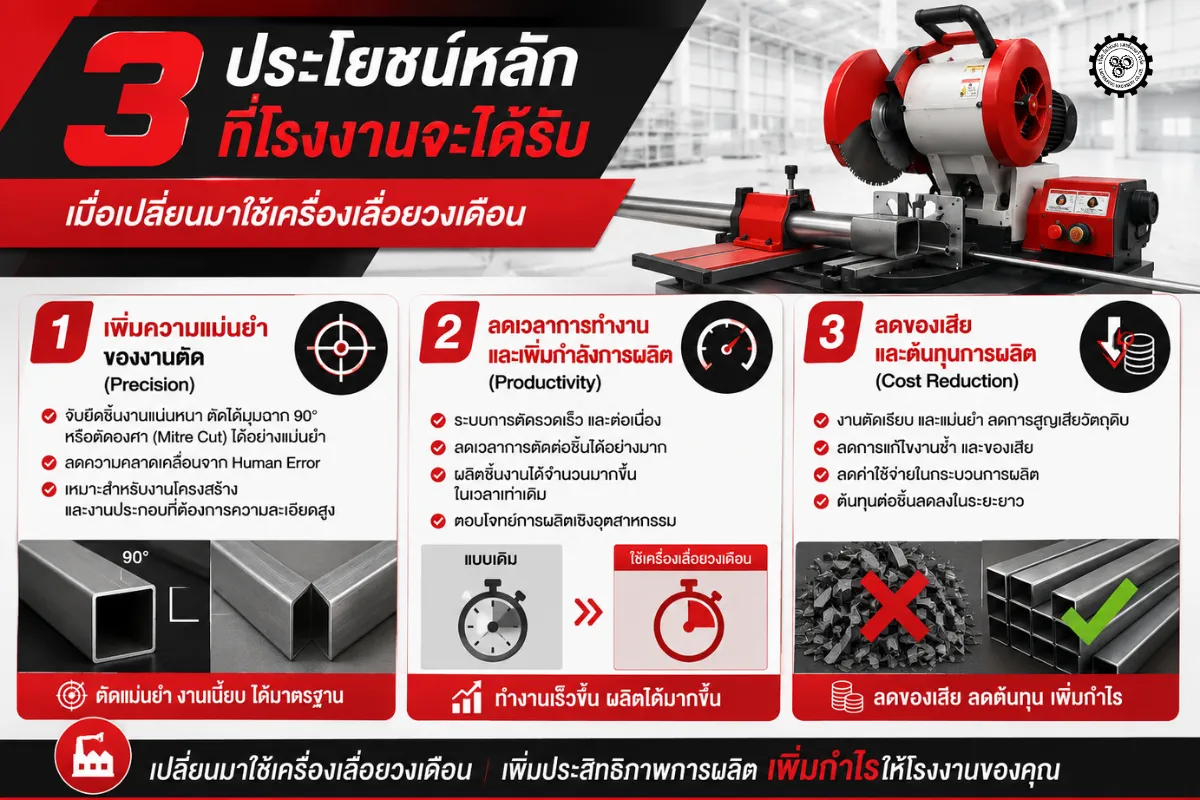 เครื่องเลื่อยวงเดือนสำหรับตัดท่อโลหะ เครื่องมือที่ช่วยยกระดับงานตัดในโรงงาน