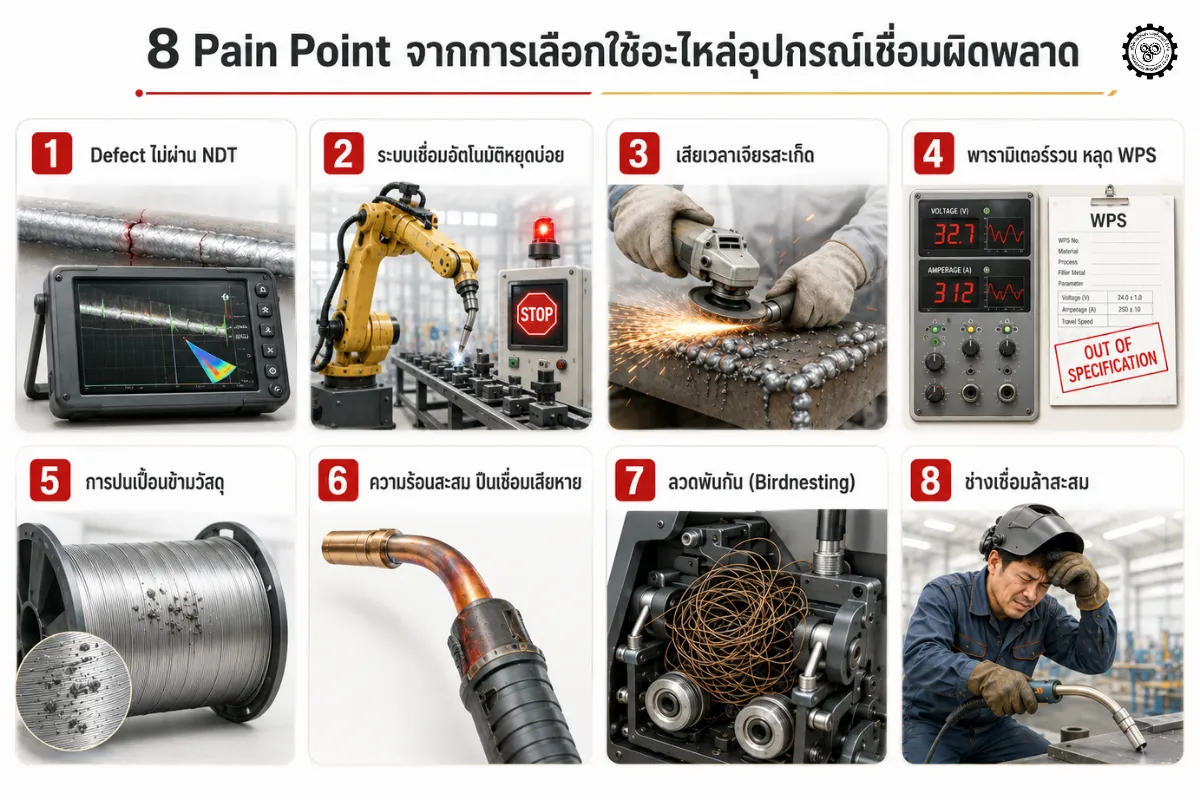 8 Pain Point ที่โรงงานอุตสาหกรรมมักจะต้องเผชิญเมื่อตัดสินใจเลือกใช้อะไหล่อุปกรณ์เชื่อมผิดพลาด
